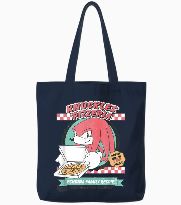 Sonic the Hedgehog Knuckles Pizzeria Vintage Restaurant Ad Tote Bags in Navy