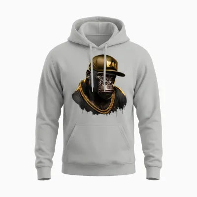 Cool Gorilla Rapper Hip Hop Gangster T-Shirt, Black Unisex Hoodie - Ash