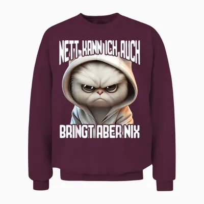 Lustiger Spruch I Tiere & Spaß I Damen & Herren Spruch Katze Geschenk I Nett Kann Ich Auch Bringt Aber Nix T-Shirt Schwarz Unisex-Erwachsene Klein Eu 41 S Eu Small Classic Novelty Cartoon Cat Unisex Sweatshirt - Maroon
