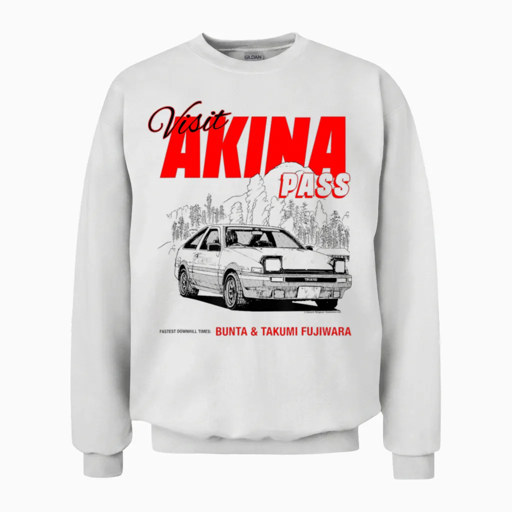Initial D Visit Akina Pass Illustrated Postcard Racing Manga Unisex Sweatshirt in White