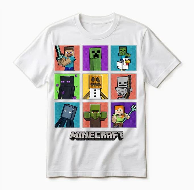 Minecraft Group Shot Colored Box Up Unisex T-Shirt in White