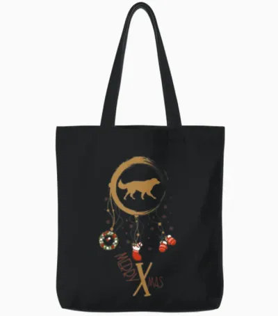 Dog Dreamcatcher Christmas Golden Retriever Tote Bags - Black