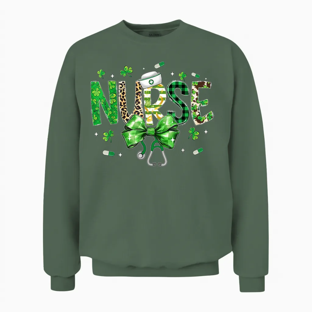 Irish Coquette Nurse Stethoscope Scrub St Patricks Day Nurse Unisex Sweatshirt in Military Green