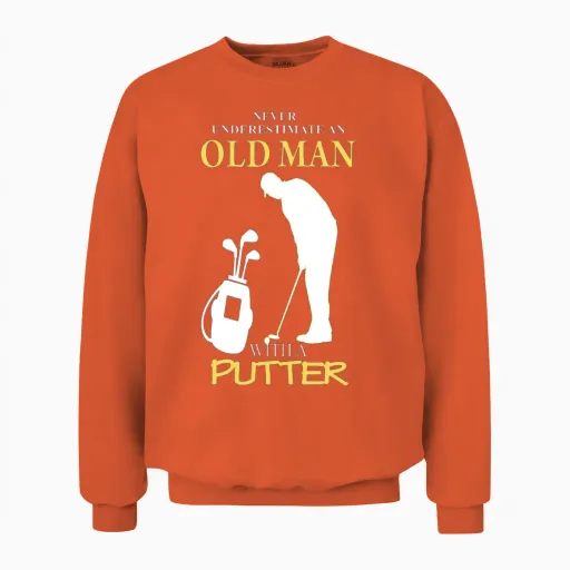 Golfer - an Old Man with a Putter Unisex Sweatshirt in Orange