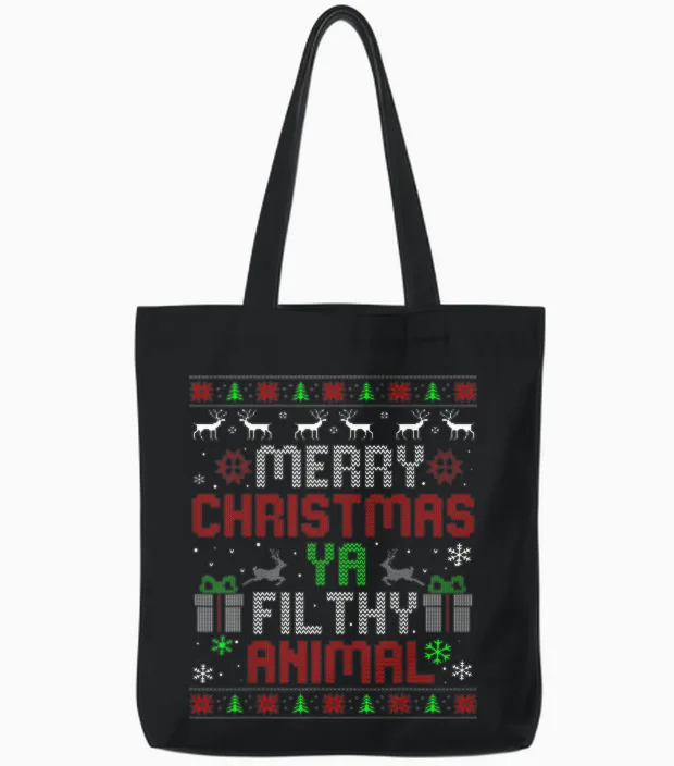 Merry Christmas Animal Filthy Ya Xmas Family Pajama Tote Bags in Black