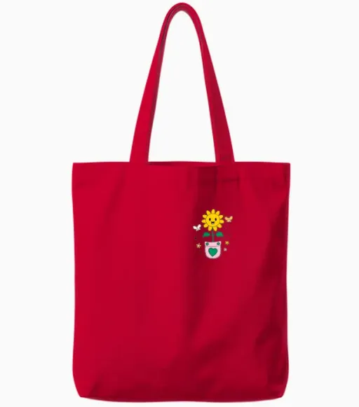 Good Positive Vibes Sunflower Pocket Design Tote Bags in Red
