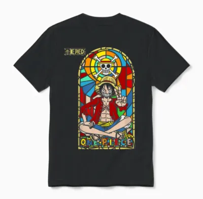 One Piece Anime Monkey D. Luffy Stained Glass Window Unisex T-Shirt - Black