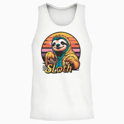 Funny Sloth Retro Vintage Unisex Tank Top - White