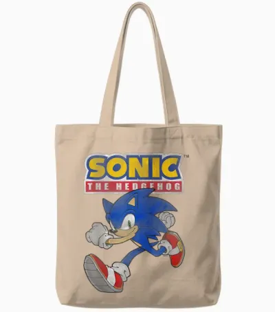 Sonic the Hedgehog Running Sonic Cool Portrait Vintage Tote Bags - Natural