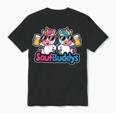 Saufbuddy Saufbuddys Saufen Bier Alkohol Party Einhorn Unisex T-Shirt - Black