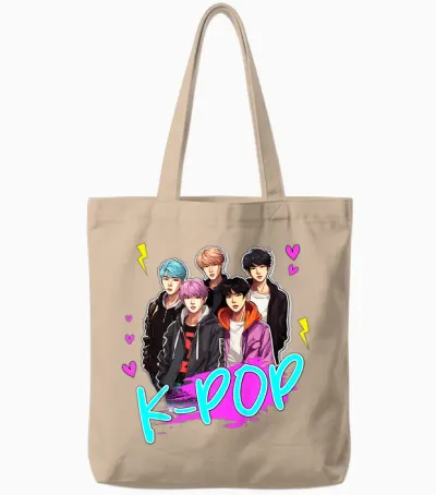 K Pop Boy Band Tote Bags - Natural