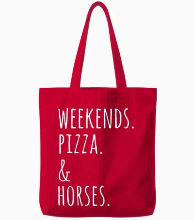 Weekends Pizza and Horse Tote Bags - Red