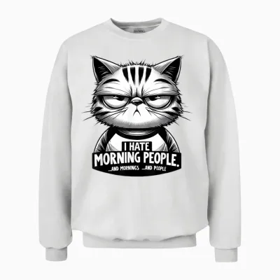 Katze - I Hate Morning People Morgenmuffel Funny Unisex Sweatshirt - White