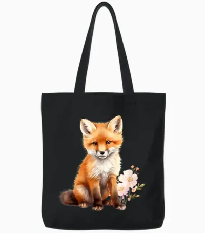 Joli Bébé Renard Art Tote Bags - Black