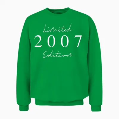 Limited Edition 2007 Anniversary 2007 Born 2007 Vintage Unisex Sweatshirt - Irish Green