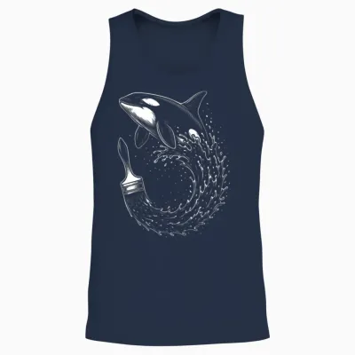 Whale Wave Inkbrush Unisex Tank Top - Navy