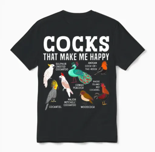 Adult Male Birds Collection Rooster Funny Cocks Unisex T-Shirt in Black