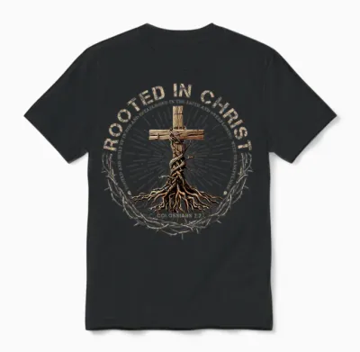 Rooted in Christ Shirt, Jesus Shirts, Christian Cross Unisex T-Shirt - Black