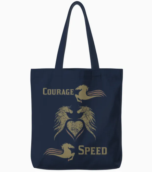 Horse Courage and Speed Lovers Gift Tote Bags in Navy