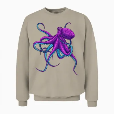 Octopus Juicy Purple Funny Deep Sea Octopus T-Shirt, Black Unisex Sweatshirt - Sand