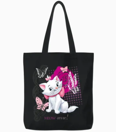 Aristocats Marie Meow Butterfly Cat T-Shirt, Black Tote Bags - Black