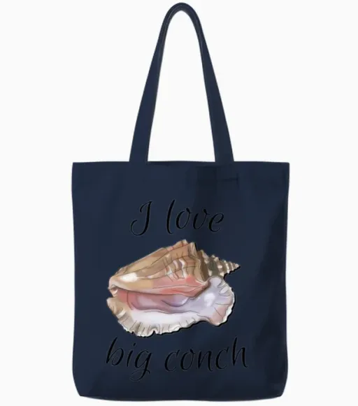 I Love Big Conch Tote Bags in Navy
