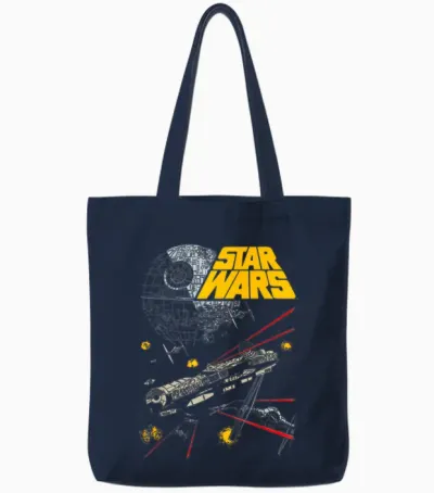 Star Wars Millennium Falcon Battle Graphic T-Shirt, Black, S Tote Bags - Navy