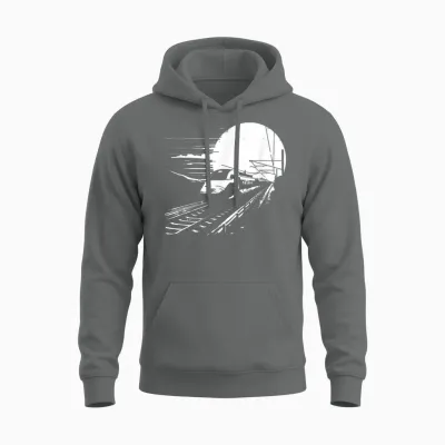 Railroad Graphic Train Lover Steam Locomotive Unisex Hoodie - Graphite Heather