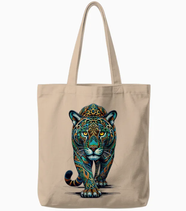 Mandala Art Jaguar Jaguars Zoo Tote Bags in Natural