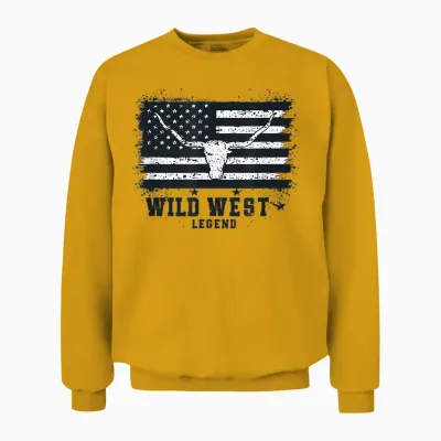 Wild West Legend | Western Country Cowboy Men's T-Shirt, White Unisex Sweatshirt - Gold
