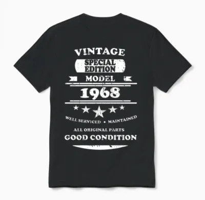 Vintage Retro White 1968 Unisex T-Shirt - Black