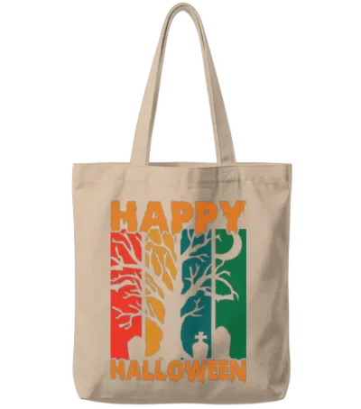 Retro Sunset Happy Halloween Tote Bags - Natural