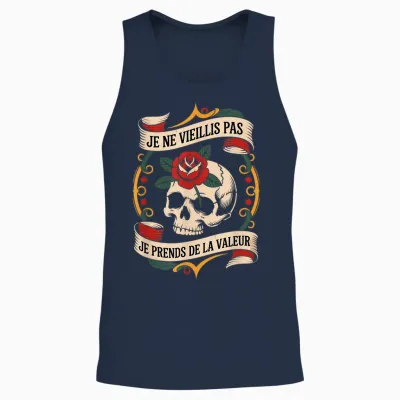 I'm Not Aged I Take Value Skull Roses Biker Unisex Tank Top - Navy