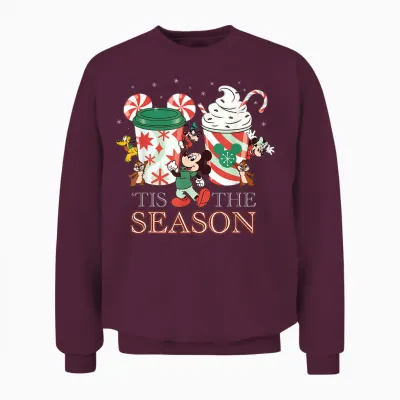 Disney Mickey & Friends 'tis the Season Christmas Coffee Unisex Sweatshirt - Maroon