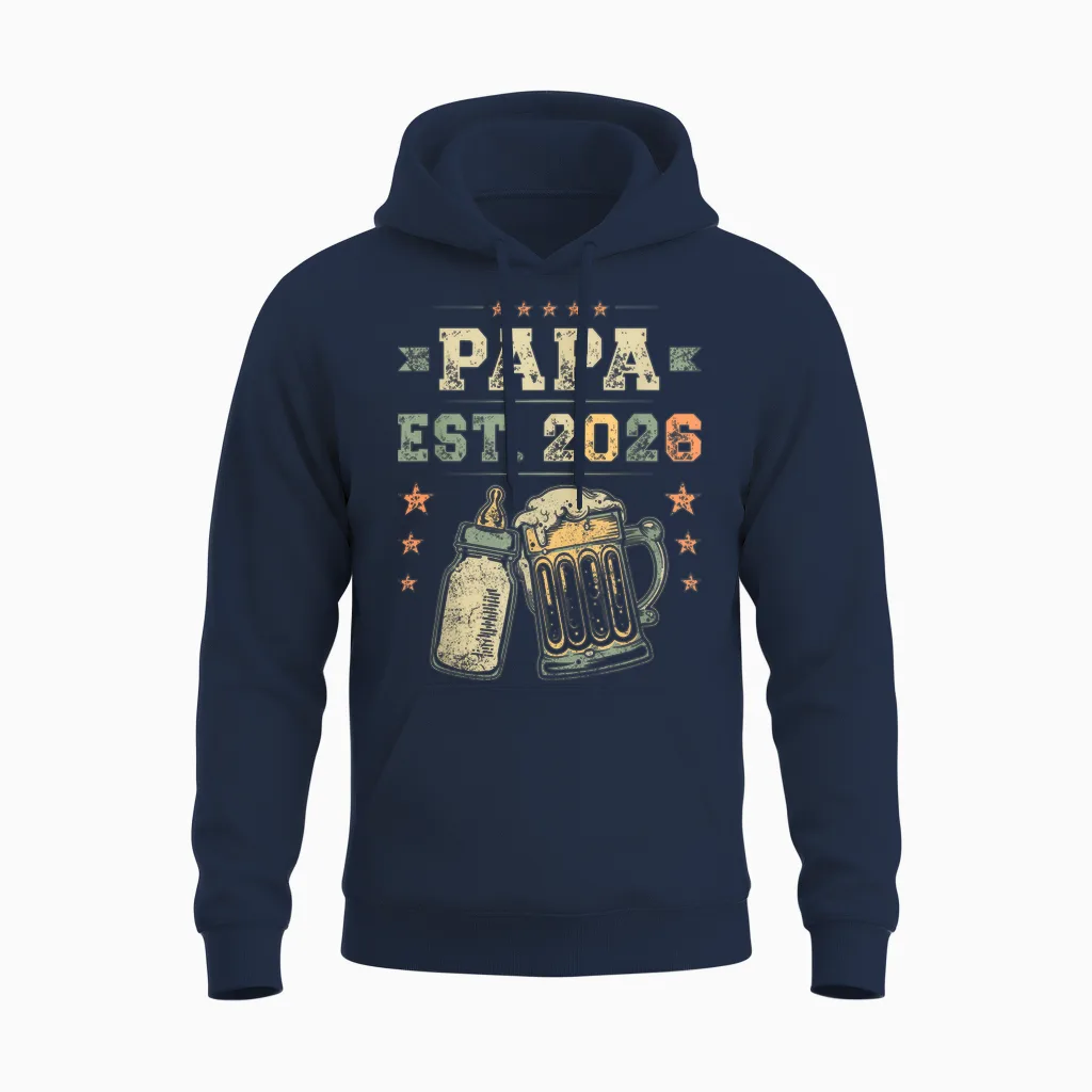 Papa Est. 2026, Neuer Vater, Junger Papa, Erste Mal Papa Unisex Hoodie in Navy