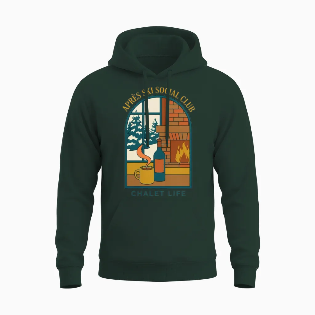 Après Ski Social Club Chalet Life - Cozy Fireplace Unisex Hoodie in Forest