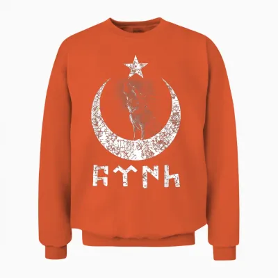 Türk Göktürk Writing Hilal & Yildiz & Bozkurt Design T-Shirt, Black, S Unisex Sweatshirt - Orange