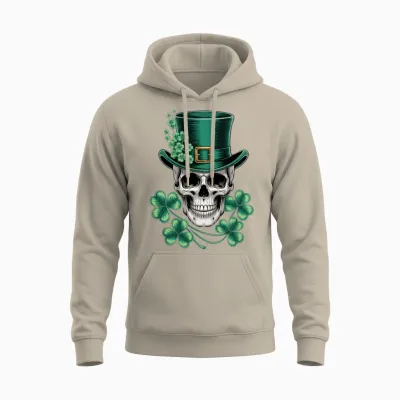 Saint Patrick Irish Sugar Skull Day of Dead Unisex Hoodie - Sand