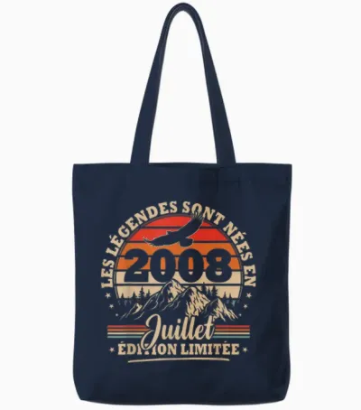 Vintage Anniversaire 18 Ans Cadeau Pour Né En Juillet 2008 Tote Bags - Navy