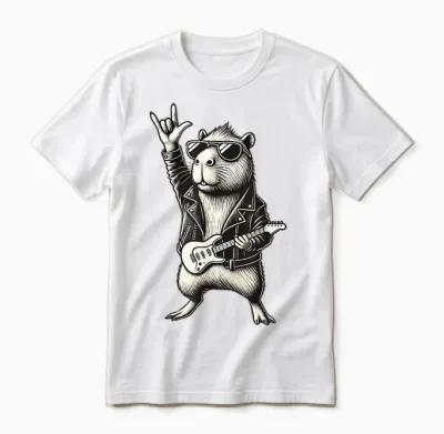 Rock and Heavy Metal Music, Capybara Rocker and Hand Guitar Rock Unisex T-Shirt - White
