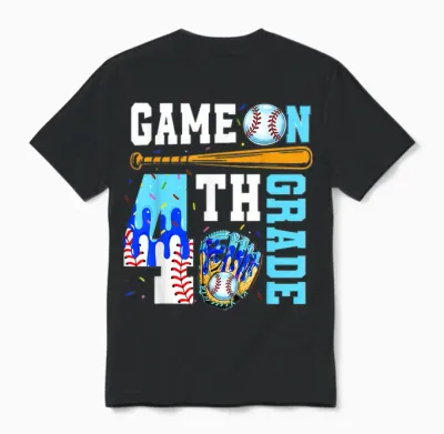 4th Grade Back to School Baseball Drip Ice Cream Game On Unisex T-Shirt - Black