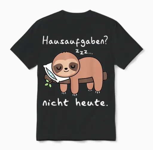 Sloth T-Shirt Boy Girl Sloth Sleep Shirt School Child T-Shirt, Black Unisex T-Shirt in Black