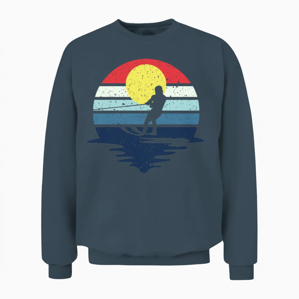 Retro Water Ski Skiing Sunset Water Sports Unisex Sweatshirt in Dark Heather