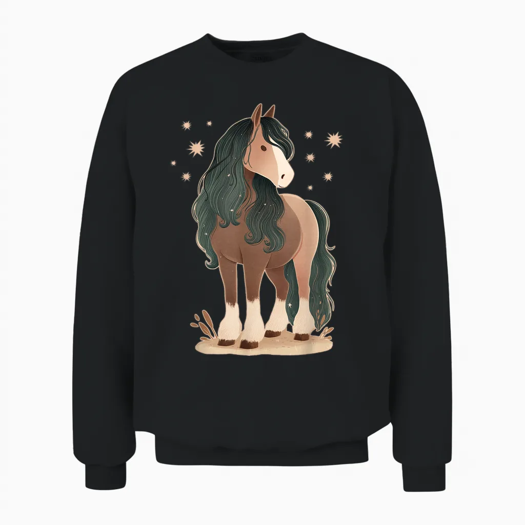 Pferd Mit Sternen Pferdemotiv Mädchen Unisex Sweatshirt in Black