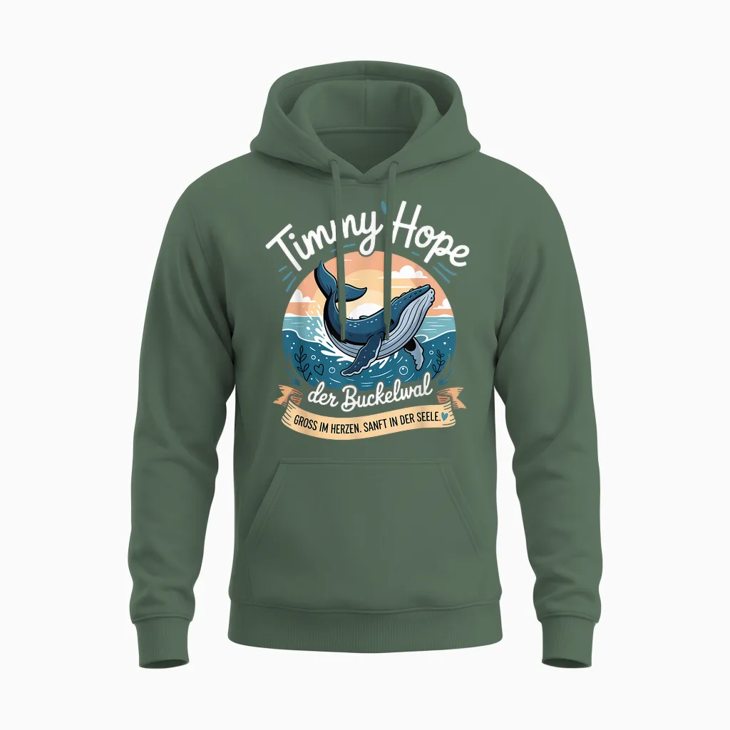 Timmy Hope Buckelwal Wal Meer Ozean Natur Design Unisex Hoodie in Military Green