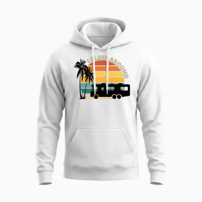 I Sleep Around Funny Rv Retro Sunset Unisex Hoodie - White