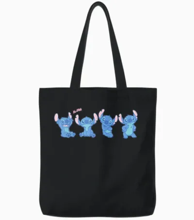 Disney Stitch Fluffy Aloha Vibes Cute Multi-Pose Tote Bags - Black