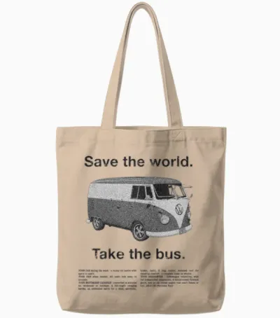 Volkswagen T1 Camper Save the World Take the Bus Tote Bags - Natural