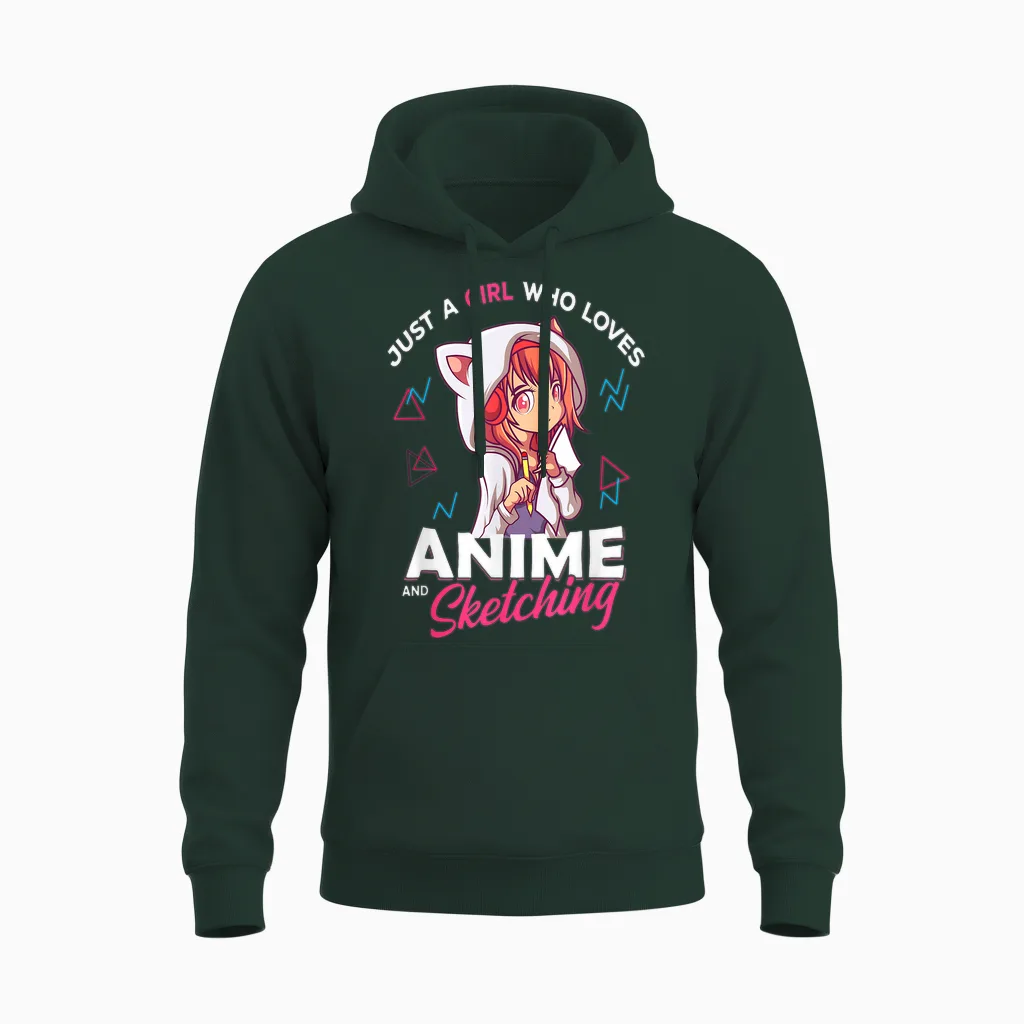 Just a Girl Who Loves Anime and Sketching Otaku Anime Merch T-Shirt Small Unisex Hoodie in Forest