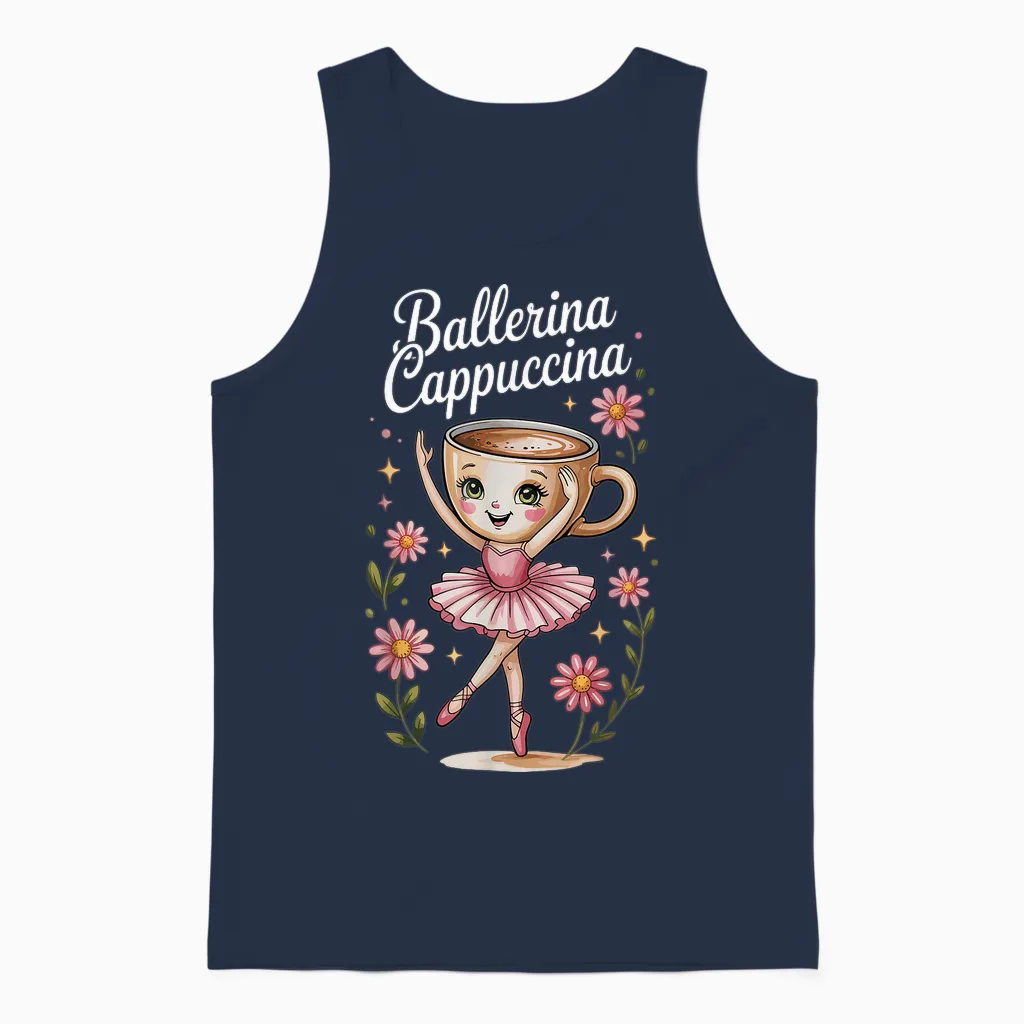 Kinder Meme Italian Brainrot Ballerina Cappuccina Unisex Tank Top in Navy